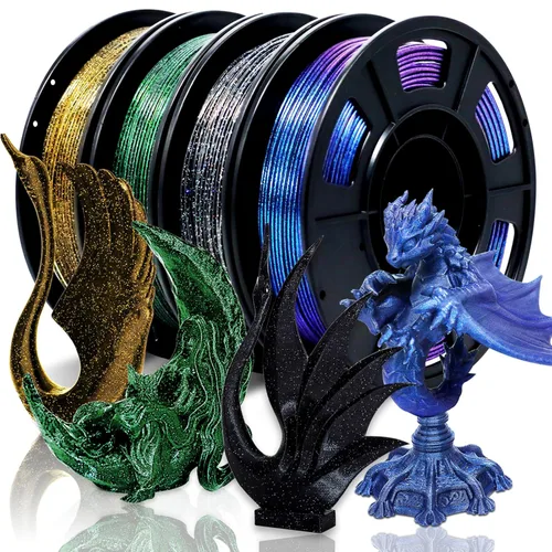 RepRapper Filamento de ácido poliláctico (PLA), paquete de muestra de purpurina multicolor, brillante Galaxy Silk PLA0.069 pulgadas para impresora