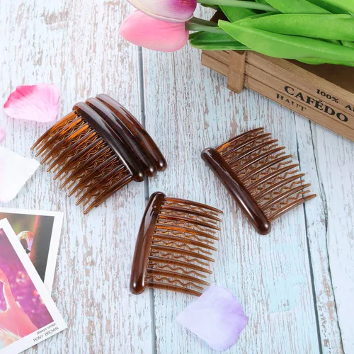Miniatura 6 de Gejoy 12 peines de plástico para dientes para el cabello, peine lateral de tortuga, accesorios para el cabello (negro, marrón oscuro)