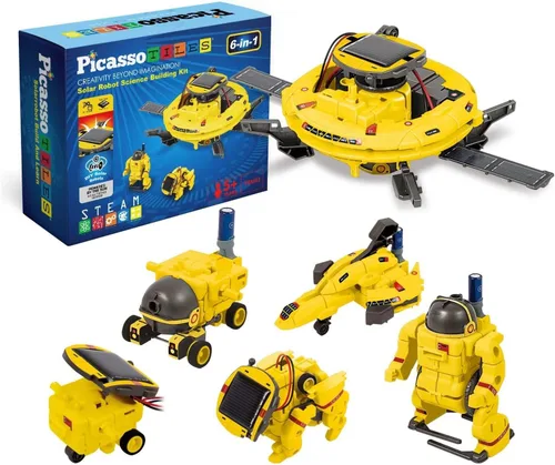 PicassoTiles STEM - Robot espacial con energía solar para niños, juguete educativo de aprendizaje de ingeniería de construcción, 6 en 1, creativo,