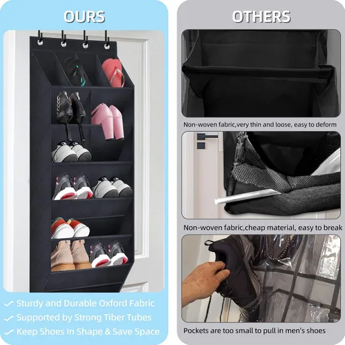 Miniatura 6 de Organizador de zapatos sobre la puerta, paquete de 2 organizadores colgantes con grandes bolsillos profundos, estante para armario y dormitorio