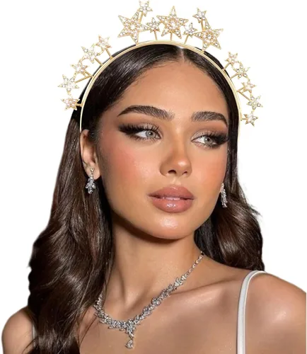 Miniatura 8 de Halo Crown Stars Rhinestone Crown Headbands Goddess Headpiece Crystal Halo Headbands