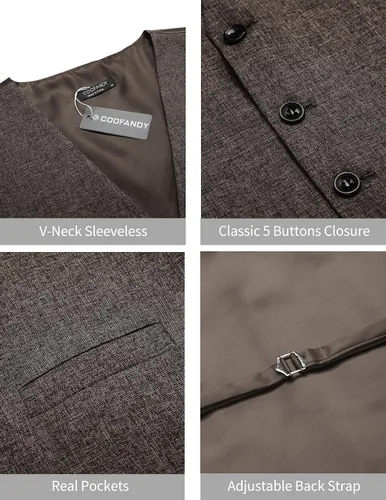 Miniatura 5 de COOFANDY Chaleco de traje casual para hombre, chaleco formal ajustado para negocios, chaleco de deshierbe