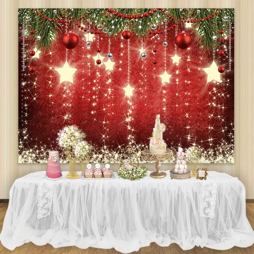 Miniatura 2 de Telón de fondo rojo de Navidad de 7x5 pies con estrellas brillantes para fotos, telón de fondo de Navidad con estrellas brillantes para decoraciones