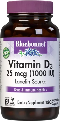 Miniatura 8 de Bluebonnet Nutrition Vitamina D3 5000 UI - Cápsula vegetal, ayuda en el crecimiento muscular y esquelético, colecalciferol de lanolina, D3, sin OMG