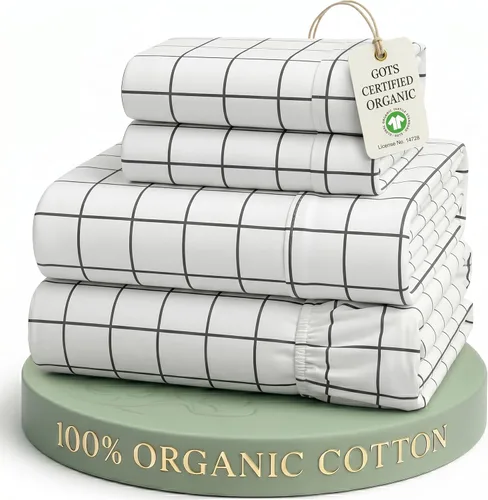 Miniatura 59 de Lane Linen Sábanas de cama tamaño Queen, juego de sábanas 100 % algodón orgánico, sábanas refrescantes suaves tamaño Queen, juego de sábanas Queen