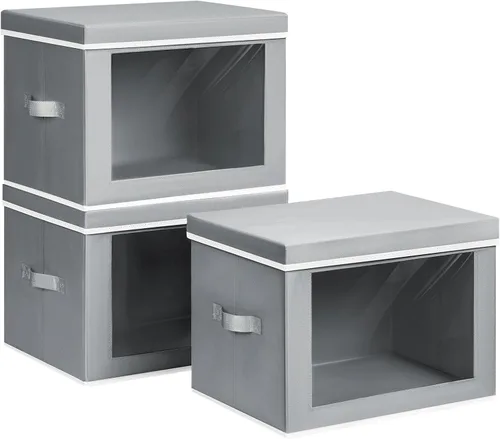 Miniatura 58 de Homsorout Contenedores de almacenamiento con tapas, organizadores pequeños de tela con ventana, contenedores de almacenamiento plegables para ropa