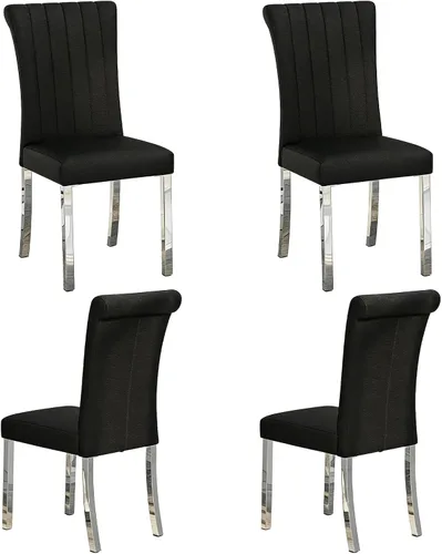 Miniatura 11 de Asday Juego de 2 sillas de comedor negras y plateadas, modernas sillas de comedor tapizadas de piel sintética con respaldo alto y patas cromadas