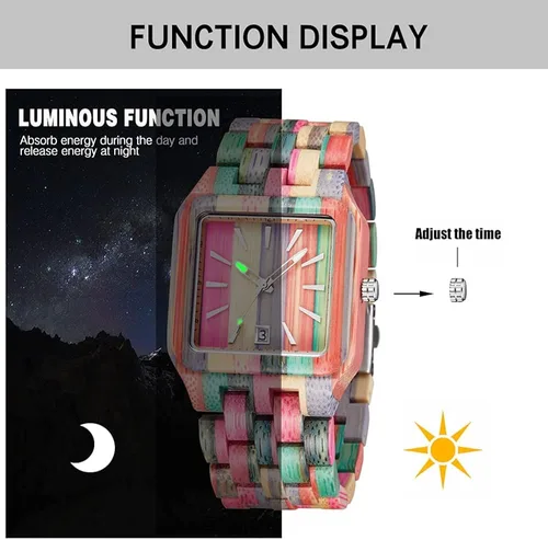 Miniatura 4 de Tiong Brand Wooden Watches Mens with Handmade Colorful Bamboo Wood Watch Analog Date Quartz Wooden Watch for Men