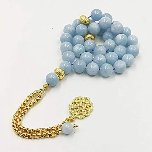 Miniatura 4 de ALBASHAN Pulsera Tasbih de piedra aguamarina natural para hombre, regalo islámico especial para musulmanes 33, 45, 66, 99, cuentas de oración