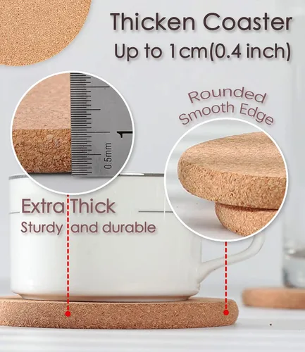 Miniatura 5 de Salvamanteles de corcho, paquete de 6 salvamanteles de corcho grueso de alta densidad para platos calientes y ollas calientes, posavasos grandes