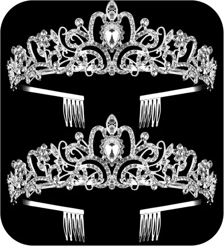 Miniatura 11 de Coronas de tiara de cristal para mujeres y niñas, corona elegante de princesa con peines, diademas para mujeres, nupcial, boda, baile de graduación