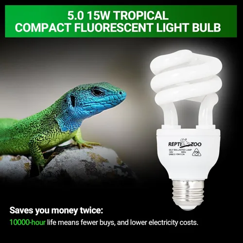 Miniatura 4 de REPTI ZOO Luz UVB para reptiles tropicales, paquete de 2 bombillas de reptil UVA UVB 5.0 15 W, lámpara UVB para crestado, Gecko, leopardo, gecko