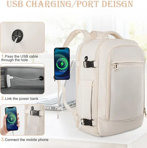 Miniatura 6 de Rinlist Mochila de viaje grande para hombres y mujeres, mochila de transporte aprobada por la aerolínea TSA, mochila de transporte informal de 40 L