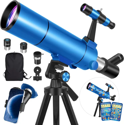 Telescopio para adultos y niños, apertura de 80 mm, 500 mm (20X-150X) Telescopio refractor profesional para principiantes de astronomía, telescopios