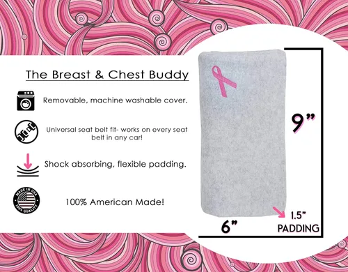 Miniatura 2 de The Breast and Chest Buddy Almohada de mastectomía y cojín para cinturón de seguridad para sitios de mastectomía y reconstrucción mamaria gris