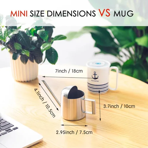 Miniatura 2 de IMEEA Mini regadera para suculentas y bonsái, pequeña regadera de acero inoxidable para plantas de interior con boquilla larga para plantas de 11oz