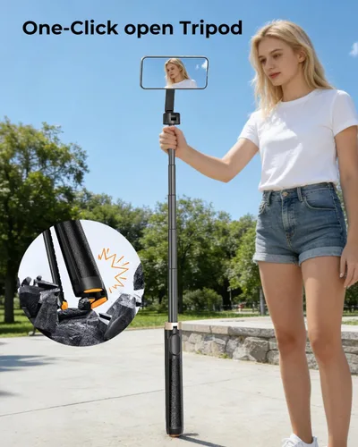 Miniatura 3 de Trípode magnético para selfie stick de 72 pulgadas para iPhone MagSafe, soporte de trípode extensible para teléfono con control remoto Bluetooth