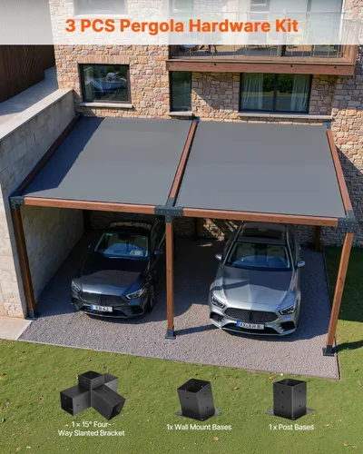 Miniatura 3 de Kit de pérgola VEVOR, soporte inclinado de 4 vías de 4x4 pulgadas para vigas de madera de 3.5x3.5 pulgadas en tamaño real, soporte de pérgola