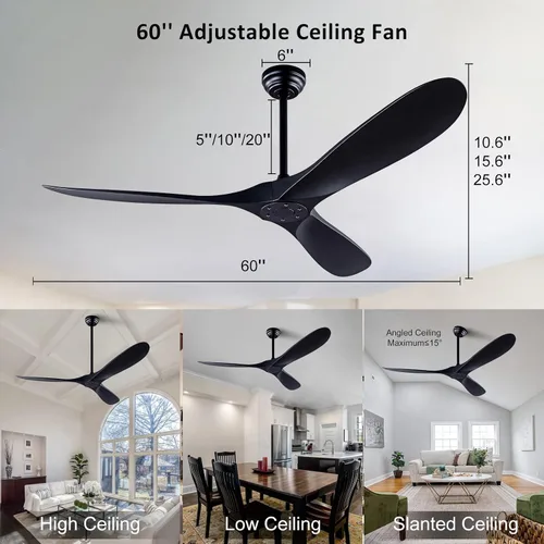 Miniatura 6 de QUTWOB - Ventilador de techo de 60 pulgadas con control remoto sin luces, moderno motor DC reversible para interiores y exteriores, ventiladores