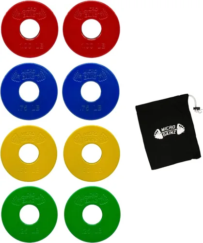 Miniatura 8 de Micro Gainz Placas de peso fraccionarias estándar de 1 pulgada con orificio central de 8 piezas con bolsa, diseñadas para mancuernas y barras