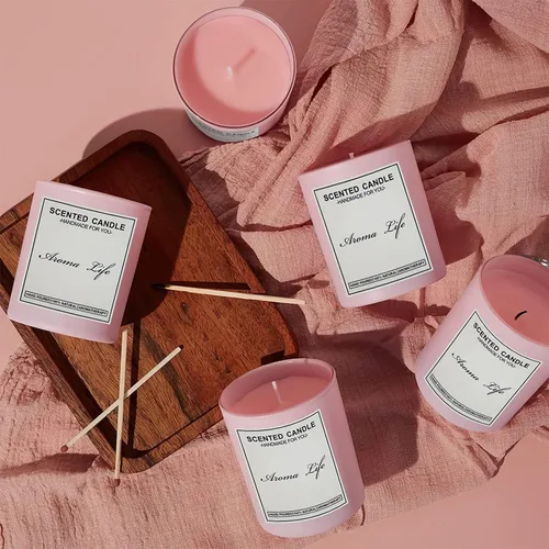 Miniatura 3 de Creahaus Paquete de 16 tarros de vela gruesos de 10 onzas con tapas de bambú para hacer velas, recipientes de vela de vidrio vacío rosa a granel