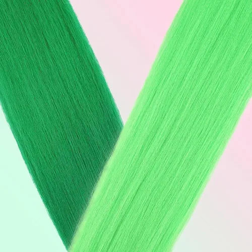 Miniatura 3 de Extensiones de cabello para trenzar verde+verde claro, preestiradas, 2 paquetes, con cabello plumoso pre-trenzado, extensiones de cabello