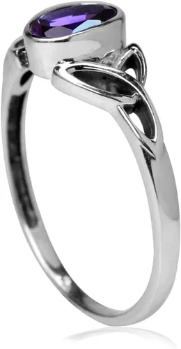 Miniatura 4 de Anillo Silvershake, de plata esterlina 925 con piedra de nacimiento ovalada, de 932 x 1364 de pulgada, diseño de nudo celta., plata chapada