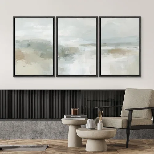 Miniatura 154 de SIGNWIN Lienzo enmarcado para pared, arte con pinceladas de flujo neutro en tonos beige abstractos, ilustraciones, arte moderno, decorativo