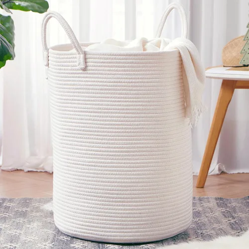 Miniatura 20 de 15Dx20H pulgadas Cesta de lavandería grande rosa para niños, cesta de lavandería de cuerda tejida para guardería, para habitación de niñas, Rosa1