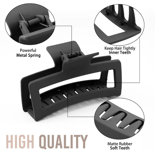 Miniatura 3 de ZYTJ Pinzas de garra negras extra grandes de 5 pulgadas para cabello grueso y largo, paquete de 4 clips de garra extra grandes, pinzas rectangulares