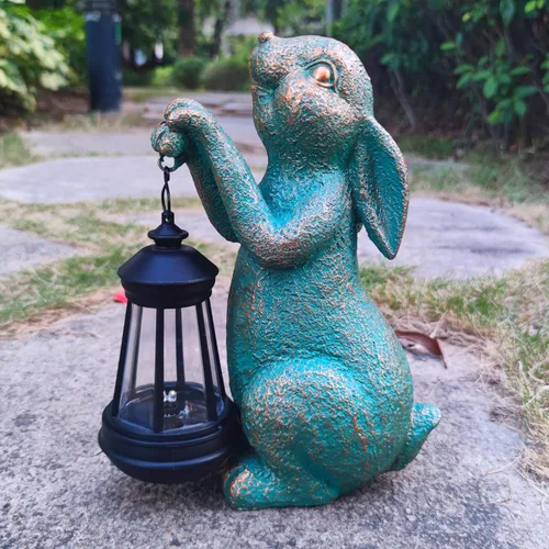 Miniatura 5 de JOYBEE - Estatuas de jardín de conejo con linterna solar para decoración al aire libre, figuras solares de conejo, decoraciones de luces para patio
