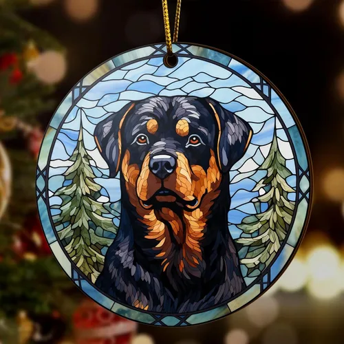 Miniatura 3 de V VIBEPY Rottweiler impreso en 2D, adornos para perros, adornos de madera de 2 lados de 3.5 pulgadas, regalo para amantes de Rottweiler, decoración