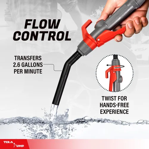 Miniatura 3 de Bomba TERA PUMP TREP01-T de transferencia de líquido, de combustible, multiusos, de baterías, con control de flujo de parada rápida.