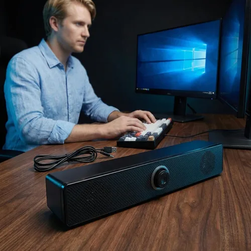 Miniatura 8 de HOMSFOU Sistema de barra de sonido 2.0 Altavoz estéreo de escritorio para TV PC Dispositivos móviles Barra de sonido compacta para el hogar