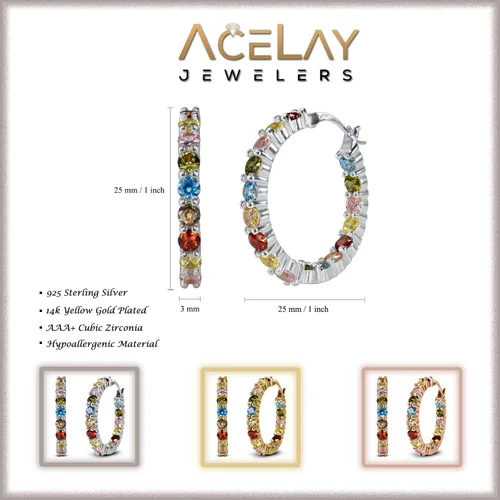 Miniatura 2 de AceLay - Arracadas de plata de ley chapados en oro de 14 quilates, para mujer, rellenos de piedras de circonia cúbica, aretes hipoalergénicos