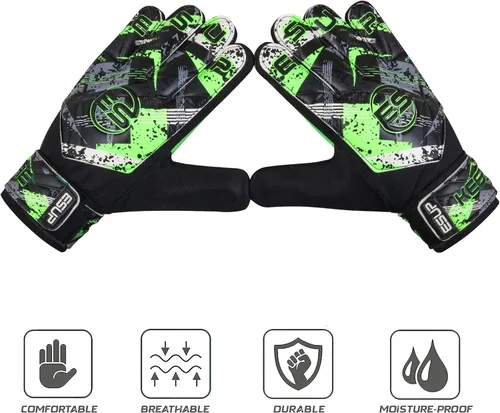 Miniatura 2 de Guantes de portero de fútbol para niños, jóvenes y adultos, guantes de portero de fútbol con doble protección para la muñeca y látex de 0.157 Verde