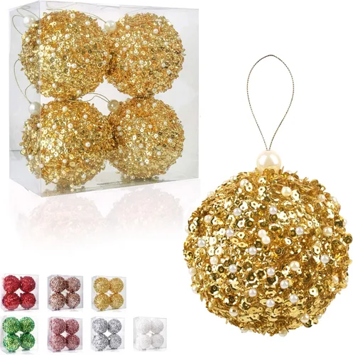 Adornos de bola de Navidad de 4.25 pulgadas, juego de 4 piezas doradas inastillables, decoración de árbol de Navidad, bodas, fiestas, decoraciones