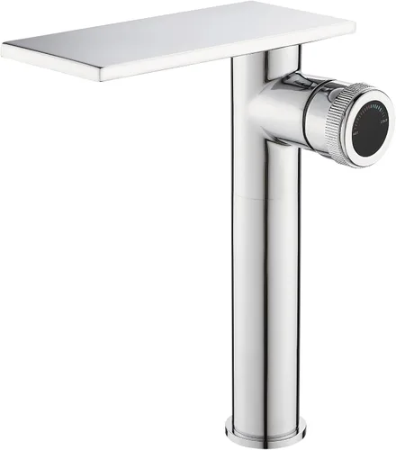 becola Grifo de baño cromado moderno, grifo alto de cascada para lavabo de baño, grifo mezclador de lavabo frío y caliente de un solo agujero, grifo