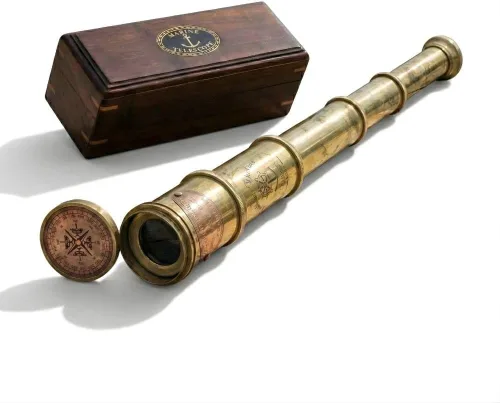 Telescopio de Regimiento Scout de Latón Macizo con Estuche de Almacenamiento de Madera Dura, Óptica de Vidrio de Calidad Fina