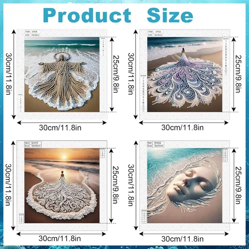 Miniatura 2 de antor Kits de arte de diamantes de playa de 4 piezas para adultos, kits de pintura de diamantes de imitación de forma especial, manualidades