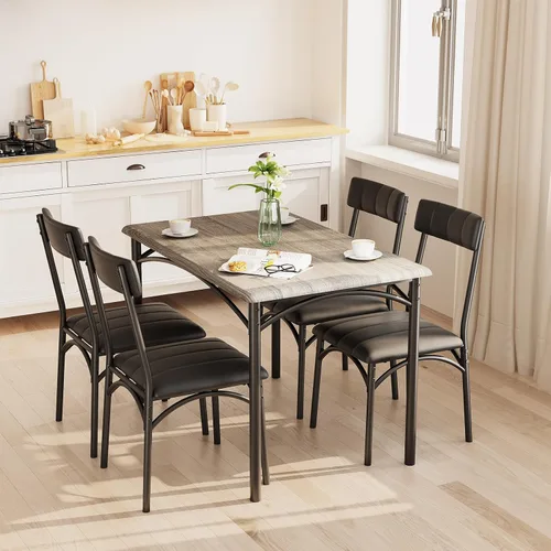 Miniatura 8 de Takywep Juego de mesa de comedor para 4 para espacios pequeños, mesa de cocina con 4 sillas tapizadas, marco moderno de madera y metal
