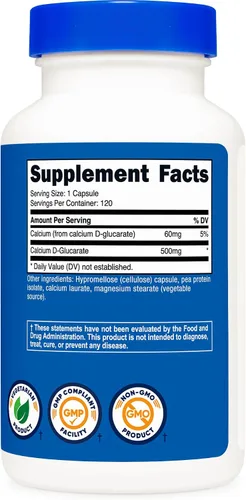 Miniatura 5 de Nutricost D-glucarato de calcio 500 mg, 120 cápsulas - Sin gluten, sin OMG, apto para vegetarianos