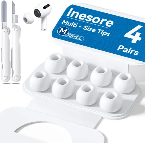 Miniatura 13 de 4 pares de almohadillas transparentes de repuesto para AirPods Pro de 2ª/1ª generación con caja de almacenamiento portátil y bolígrafo limpiador