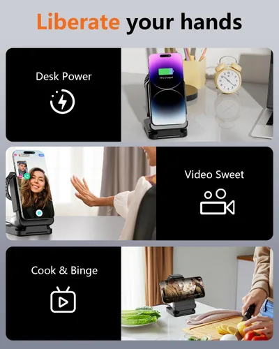 Miniatura 8 de Estación de carga inalámbrica plegable 3 en 1, soporte de cargador magnético Qi2 de 15 W para iPhone, Samsung, Apple Watch, Galaxy Watch, AirPods