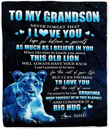 Miniatura 33 de Manta personalizada con texto en inglés «To My Grandson from Grandma Grandpa You Will Never Lose Lion Nison», manta de forro polar personalizada