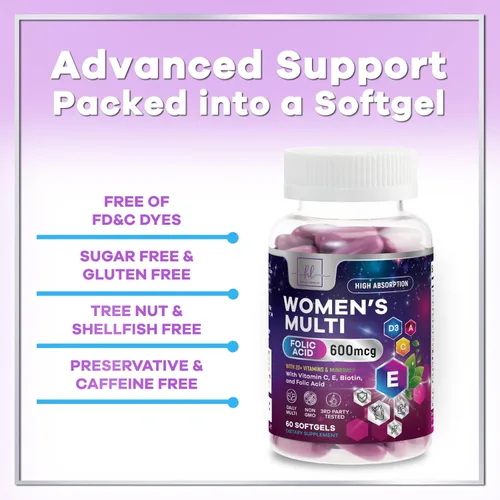 Miniatura 7 de Multivitamínico para mujer – Multivitaminas diarias completas para mujer con biotina, calcio, ácido fólico, hierro, zinc, vitamina A, C, D, E y B