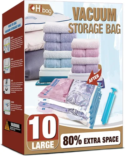 Bolsas de Almacenamiento al Vacío, 10 Bolsas Grandes Ahorradoras de Espacio con Sellado al Vacío, Bolsas de Espacio para Ropa, Mantas, Ropa de Cama