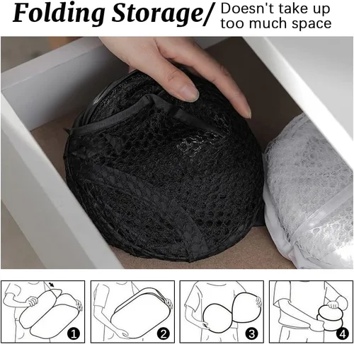 Miniatura 4 de 4 cestas plegables de malla para ropa sucia, cesta plegable con asas de transporte, cesta portátil para ropa sucia con 4 bolsas de lavado, cesta