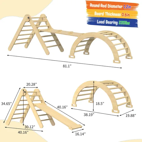 Miniatura 2 de Pikler - Juego de triángulos plegables 7 en 1, juguetes de escalada para niños, gimnasio de selva para bebés con rampa y arco, juego de escalada
