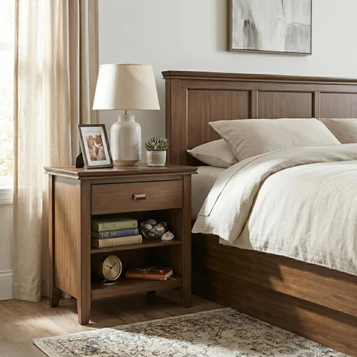 Miniatura 4 de SIMPLIHOME Mesita de noche artesanal de madera maciza de 24 pulgadas de ancho en marrón otoño, mesa auxiliar o auxiliar contemporánea con 1 cajón